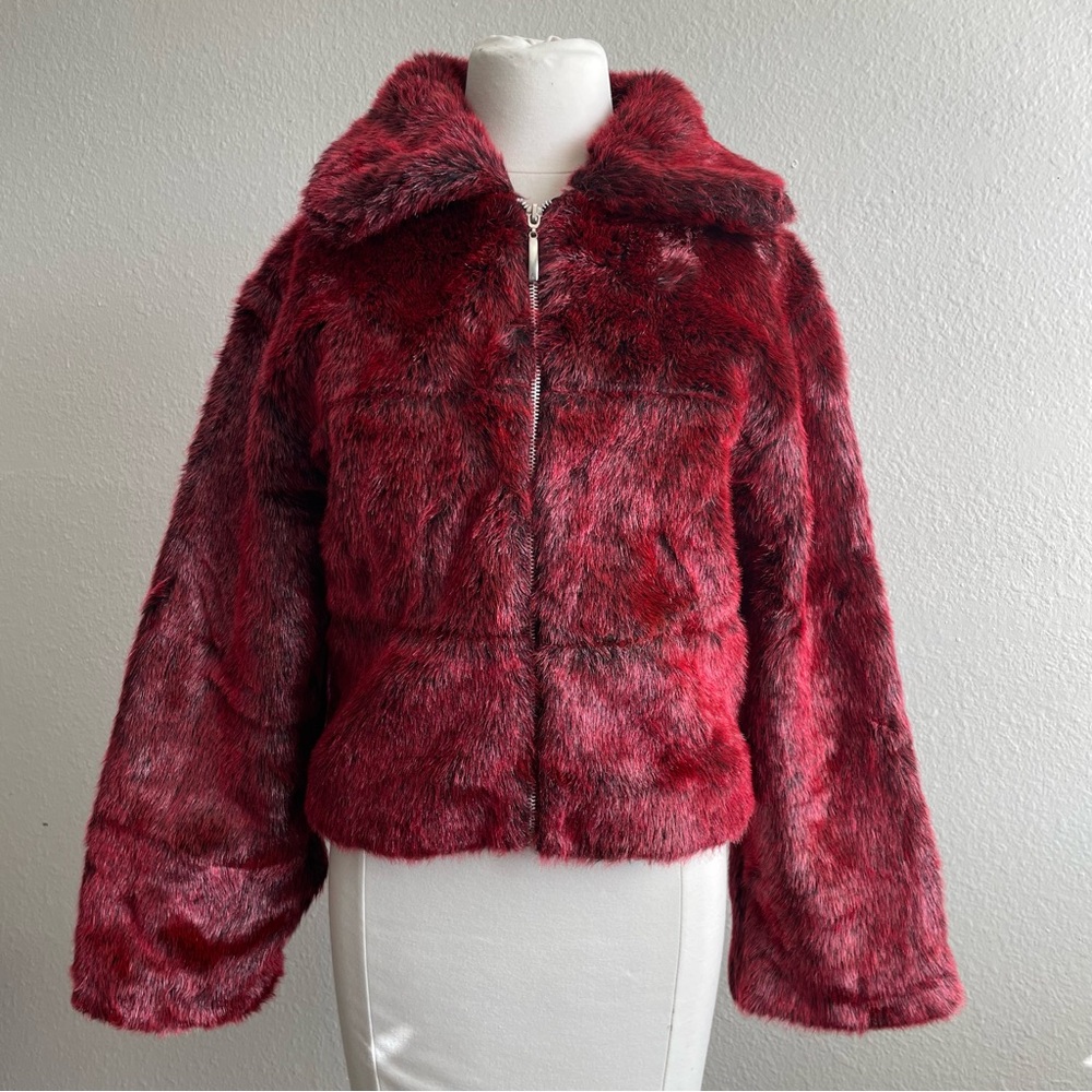 Vintage 1990s Faux Fur Jacket - Red